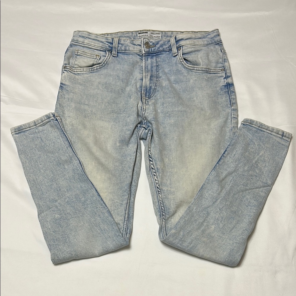 Bershka Men's Light Blue Super Skinny Jeans
